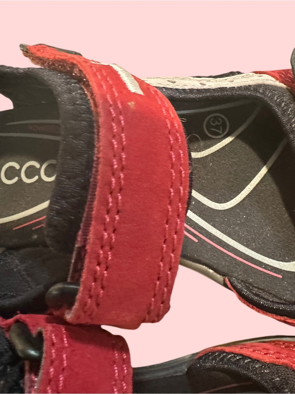 Ecco Red and White Open-Toe Adjustable Sandals - Picture 3 of 8